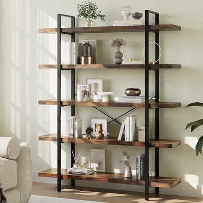 Heavy Duty 5-Tier Industrial Bookcase, 120lbs Shelf Capacity, Rustic Open by OtterOasis