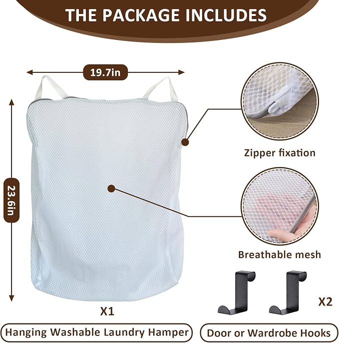 Hanging Washable Laundry Hamper | Over Door Mesh Laundry Bag - Image 3
