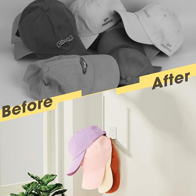 2 Pack White Hat Racks for Baseball Caps, Stainless Steel Hat Organizer for - Image 7