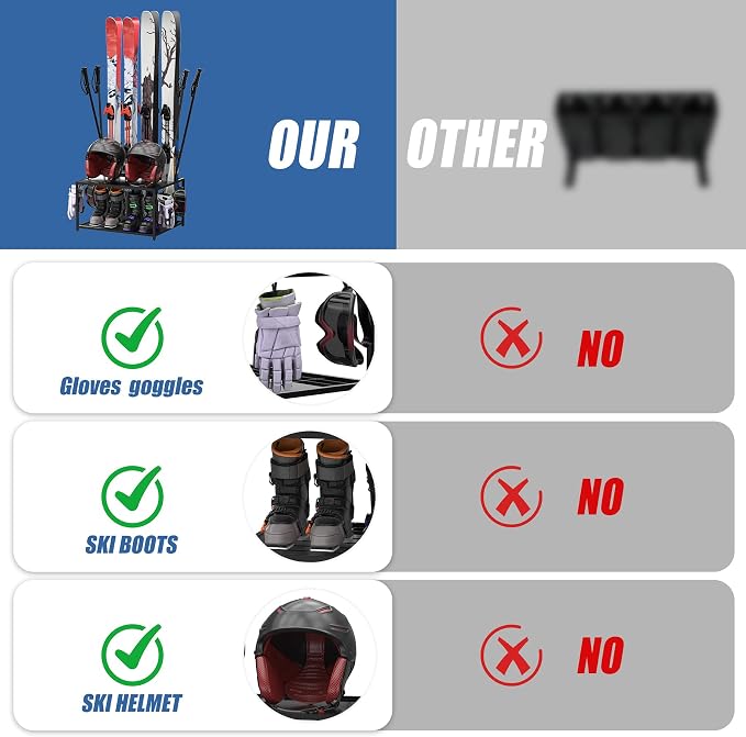 Freestanding Ski Holders for 4Pairs of Skis Ski Boot, Helmet and More, Storage - Image 4