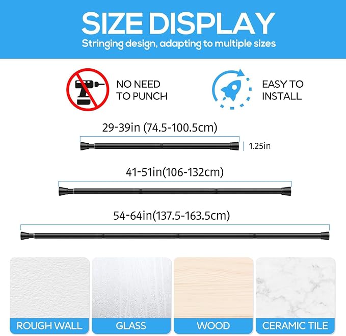 1 Pack Spring Tension Rod, Adjustable 30-64 Inch No Drill, Fits Windows Kitchen - Image 5