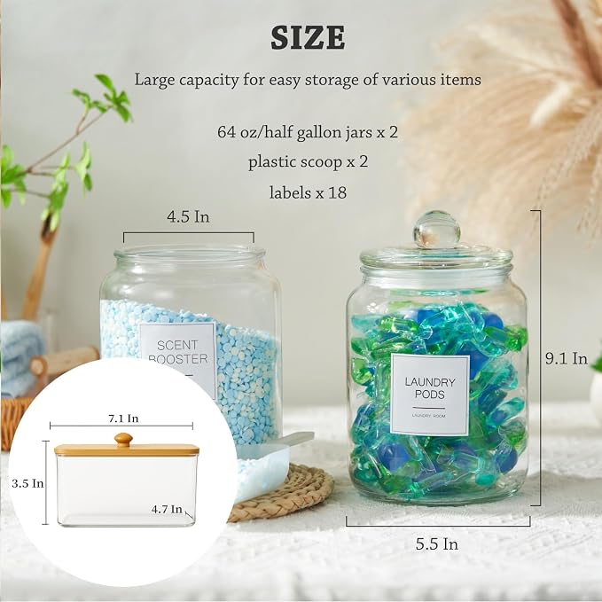 Laundry Glass Jars with Dryer Sheets Holder, Containers with Scoop and Labels - Image 5