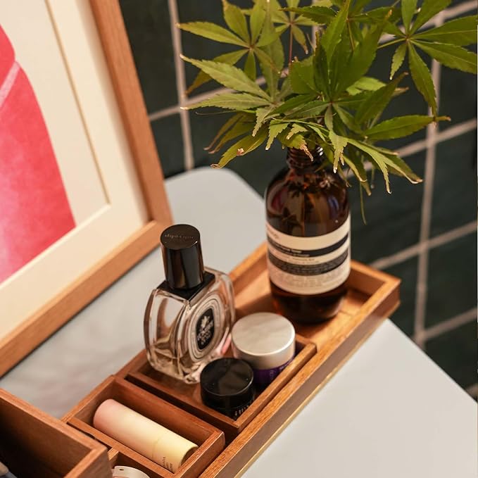 Wood Vanity Tray, 6-Piece Small Bathroom Counter Organizer Wooden Decorative - Image 7