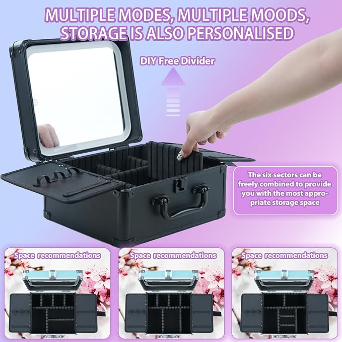 Makeup Organizer Box with Detachable Lighted Mirror, Travel Train Cosmetic Case - Image 5