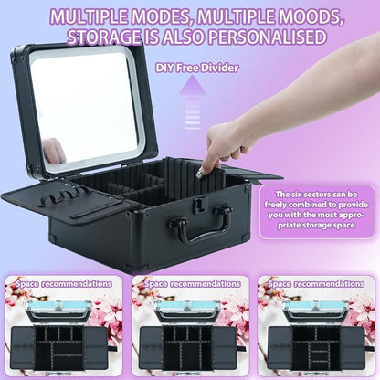 Makeup Organizer Box with Detachable Lighted Mirror, Travel Train Cosmetic Case - Image 5