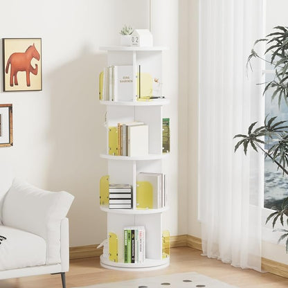 VECELO Rotating Bookshelf Tower, 360°Revolving Bookcase, Round Book Shelf - Image 7