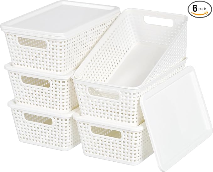 Plastic Storage Baskets With Lid, Storage Bins by Anywish