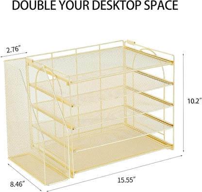AUPSEN Gold Desk Accessories Organizer, 5-Tier Letter Tray Paper Organizer - Image 7