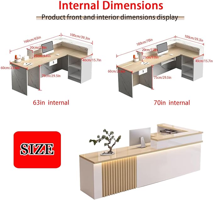Receptionist Desk with LED Light，Wooden Salon Checkout Counter with Storage - Image 2