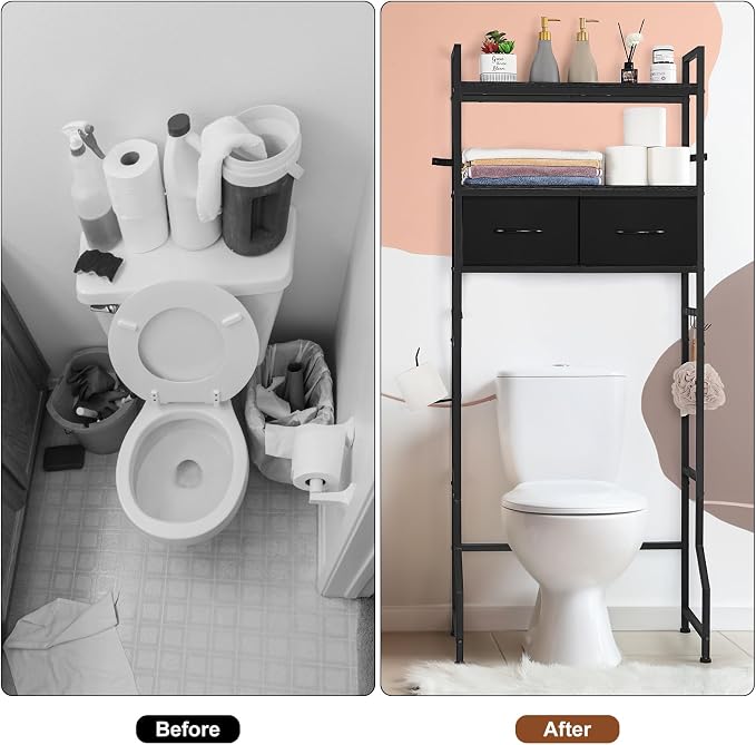 YBING Black Over The Toilet Storage Cabinet, Over Toilet Bathroom Organizer - Image 8