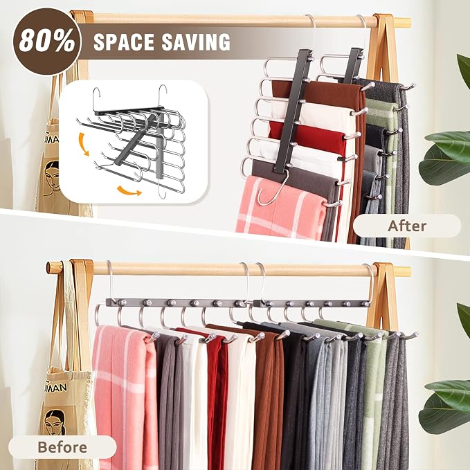 HUITEM Space Saving 6 Tier Pant Hangers, Stainless Steel, 2 Pack - Image 2