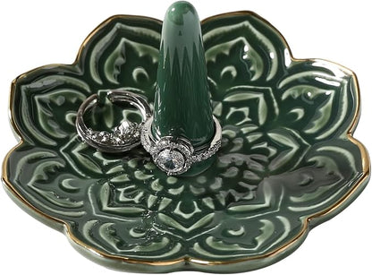Ceramic Green Mandala Ring Holder Decorative Jewelry Holder/Trinket Tray by RUIMIC