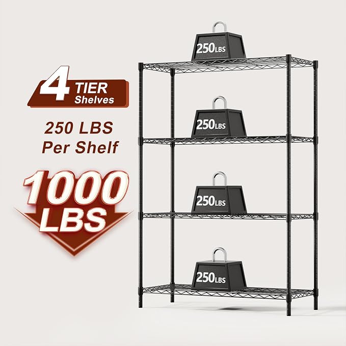 BestOffice | 4-Tier Wire Storage Shelves | 36x14x54 | Black | - Image 4