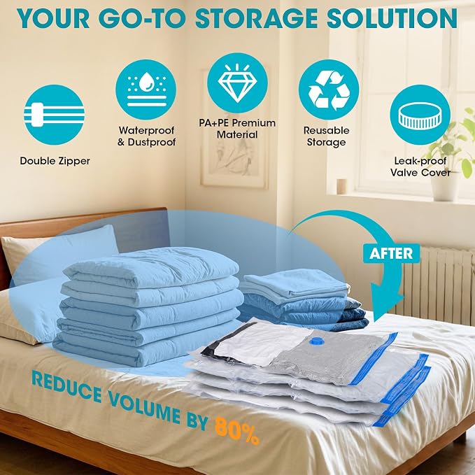 Vacuum Storage Bags with Hand Pump, 12 Large Compression Space Saver Vacuum - Image 3