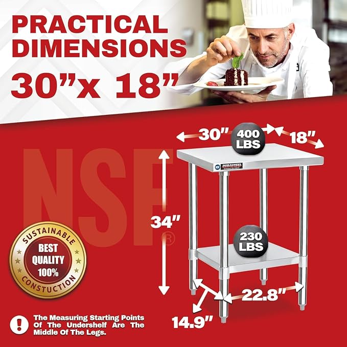 DuraSteel 30x18 Stainless Steel Work Table - Image 6
