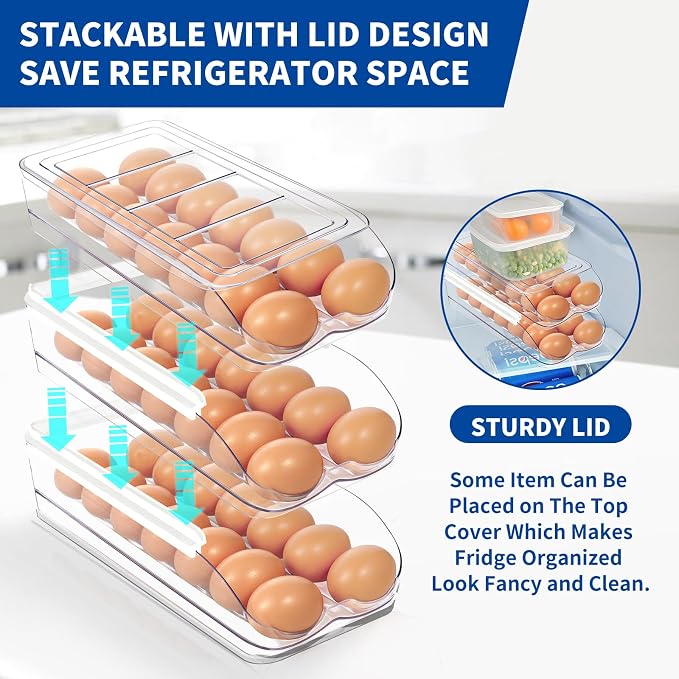 Egg Holder for Fridge, Automatic Rolling Egg Organizer for Refrigerator - Image 4