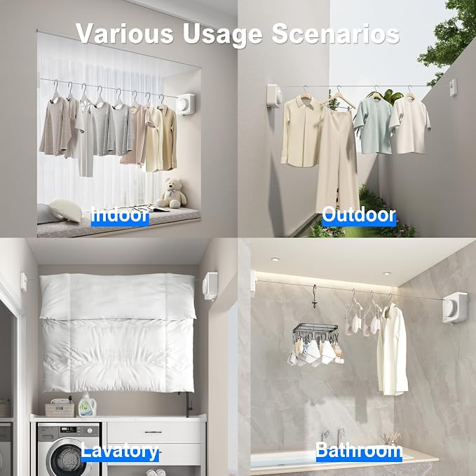 MUSTORN Retractable Clothesline Indoor, Non-Sagging Outdoor Clothes Line - Image 6