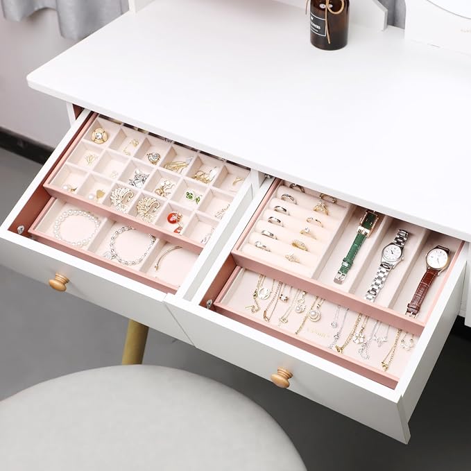 LANDICI Stackable Jewelry Organizer Trays 4 Set, PU Leather Jewelry Organizer - Image 4