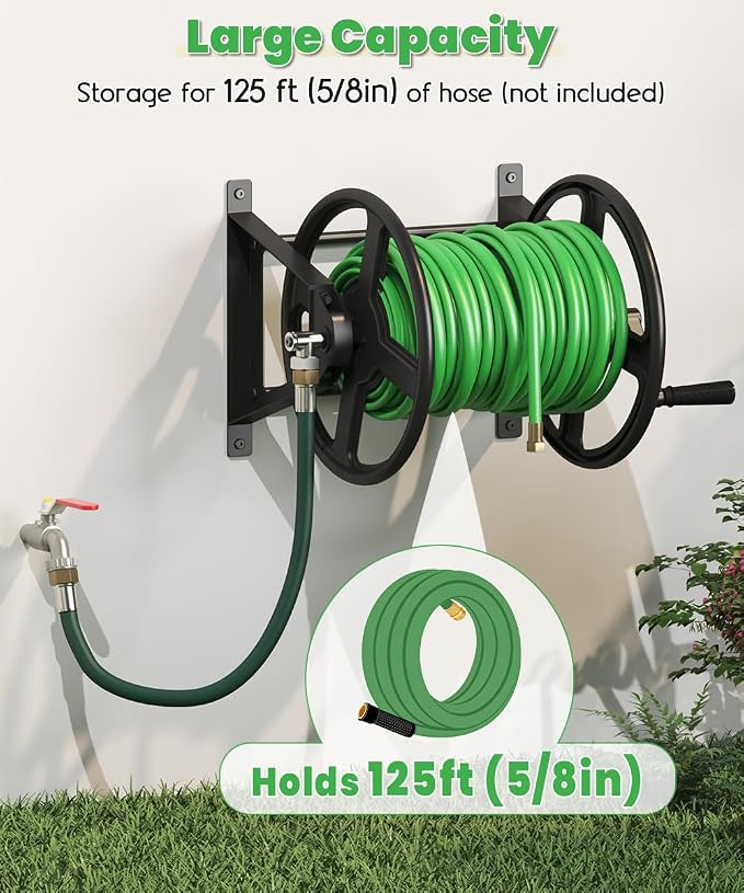 Garden Hose Reel Wall Mounted, Heavy-Duty Water Hose Holder Winder - Image 2