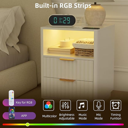 VOWNER Fluted Nightstand with Charging Station, 18” RGB Night Stand with 2 - Image 4