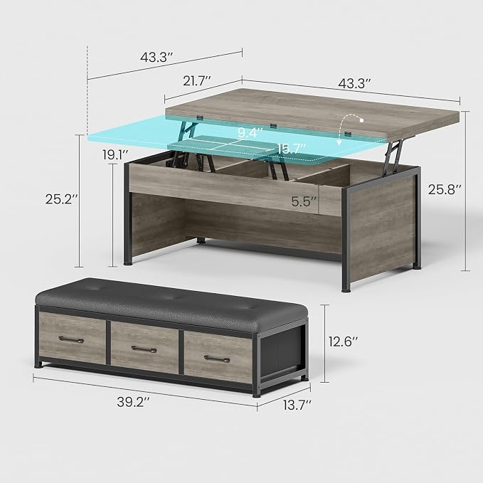 Itaar Lift Top Coffee Table Set, Center Table - Image 2