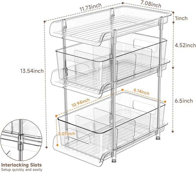 2Set 3 Tier Clear Bathroom Organizer - Image 3