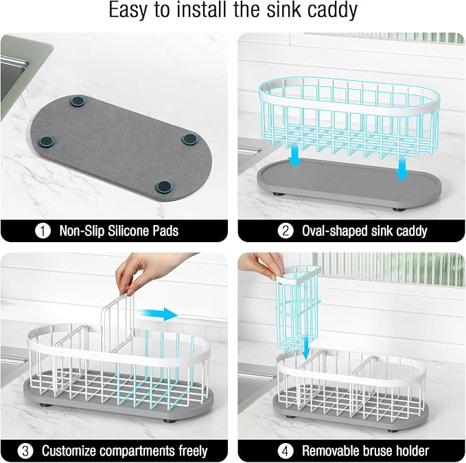 Kitchen Sink Organizer with Sponge Holder & Brush Holder - Image 4