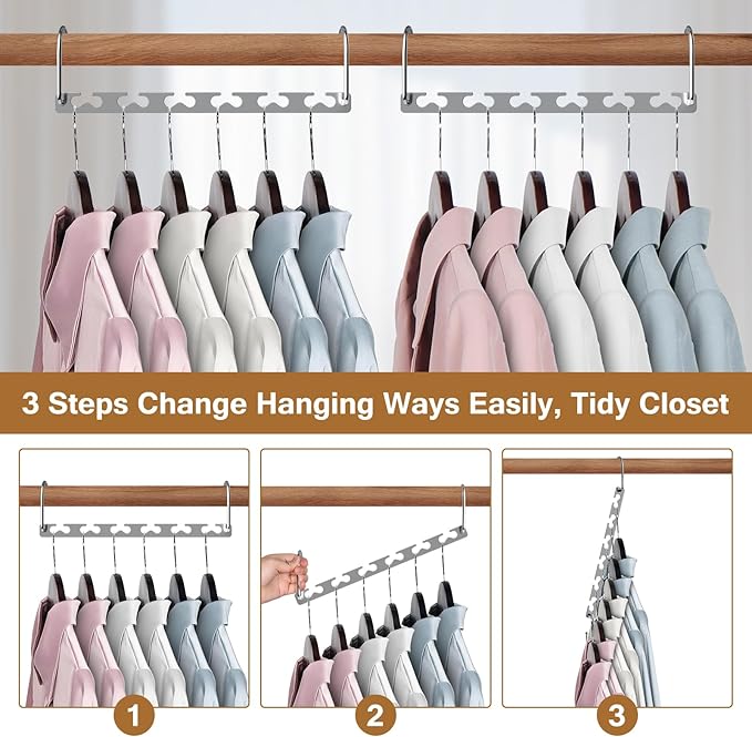 Space Saving Hangers for Clothes 6 Pack, Sturdy Metal Hangers Wardrobe Organizer - Image 3