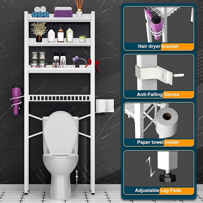 Over The Toilet Storage Cabinet, 4 Tier Bathroom Organizer and Storage - Image 6