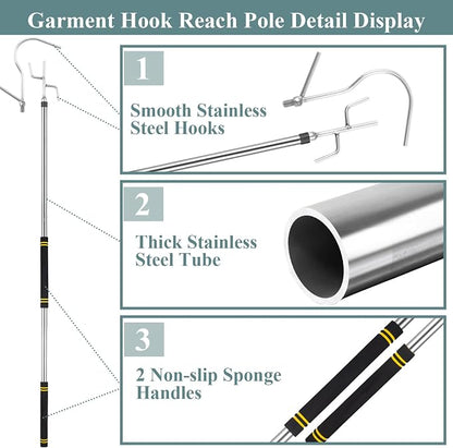 Clothes Hook Pole Heavy Duty, 32 to 80In Retail Clothing Hook Pole | Extra Long - Image 4