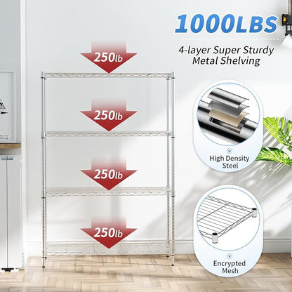 BestOffice | 4-Tier Wire Storage Shelves | 36x14x54 | Chrome | - Image 4