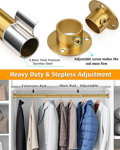 Closet Rods for Hanging Clothes, 17-76 Inch Heavy Duty and Stepless Adjustable - Image 3