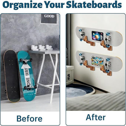 Skateboard Wall Mount, Wooden Horizontal Skateboard Rack Wall Hanger Display - Image 3