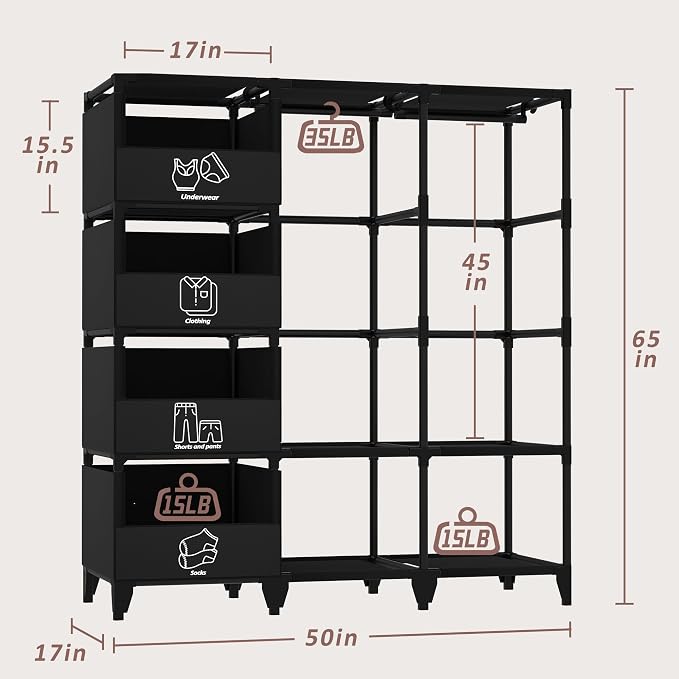 Portable Closet, Easy Assembly, Large Capacity Wardrobe Closet | Sturdy and - Image 7