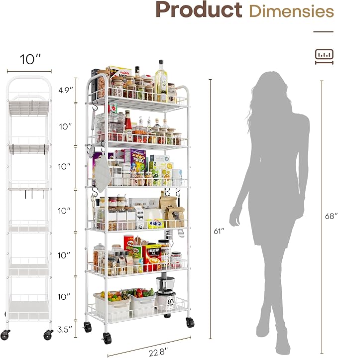 6 Tier Slim Rolling Storage Cart - Image 7