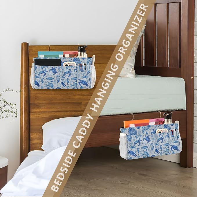 Ink Blue Turtles Fish Crabs Bedside Caddy - Image 7