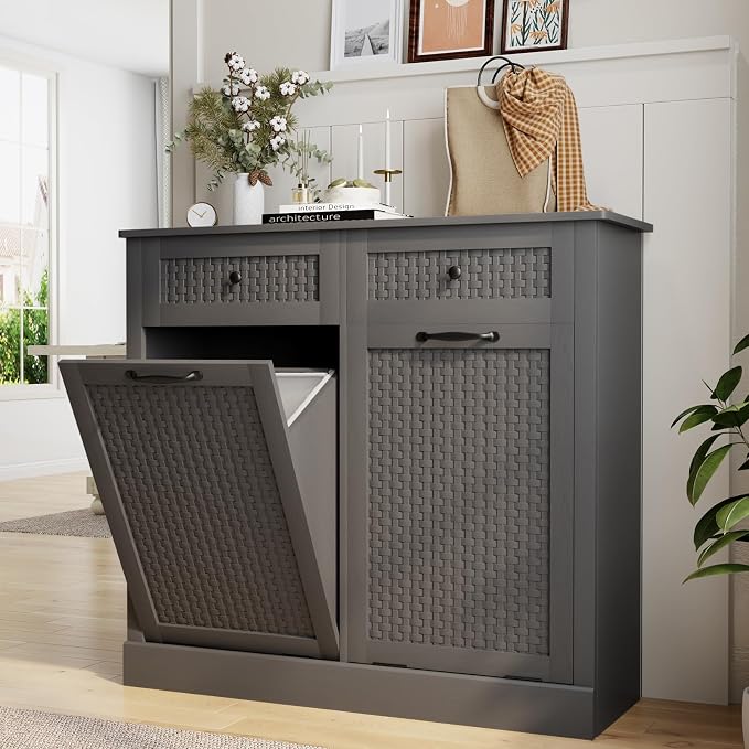 Double Tilt Out Laundry Hamper Cabinet, 10 Gallon Laundry Cabinet - Image 3