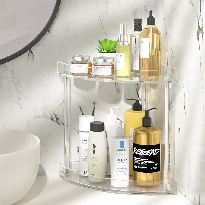 NPPLUS 2 Tier Acrylic Bathroom Counter Organizer, 2-Tier Corner Storage Shelf - Image 2