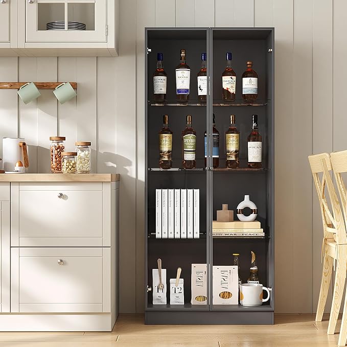 Display Cabinet with LED Lights, Display Case with 4-Tier Glass Shelves & 2 - Image 8