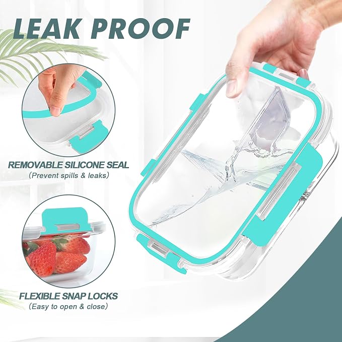 KOMUEE Glass Meal Prep Containers 3 Compartments, 5 Pack 36 oz, Glass Food - Image 7