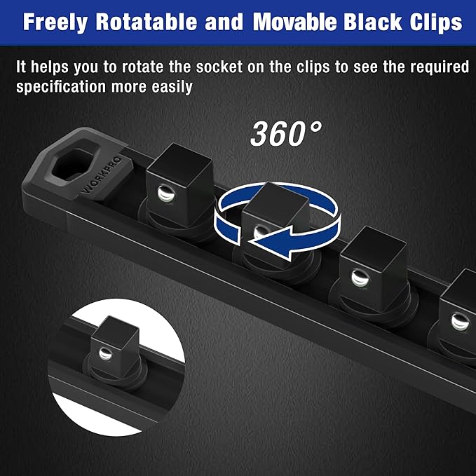 WORKPRO Magnetic Socket Organizer, 1/2-Inch Drive Aluminum Alloy Socket Rail - Image 4