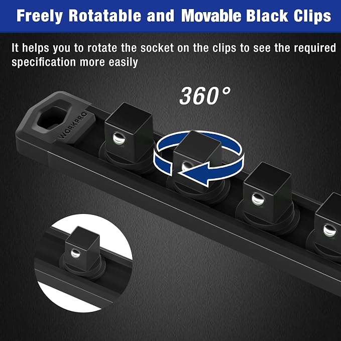 WORKPRO Magnetic Socket Organizer, 1/4-Inch Drive Aluminum Alloy Socket Rail - Image 4