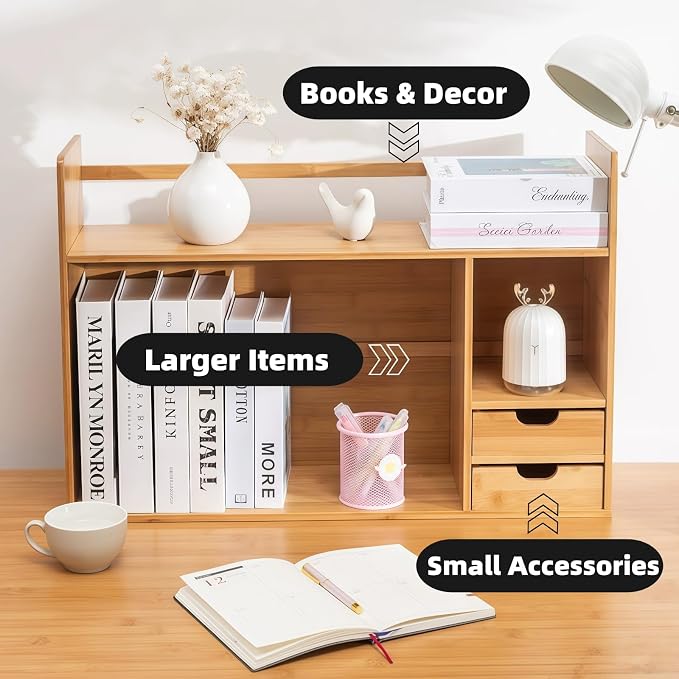 Bamboo Desktop Bookshelf 2-Tier Short Bookshelf - Image 3