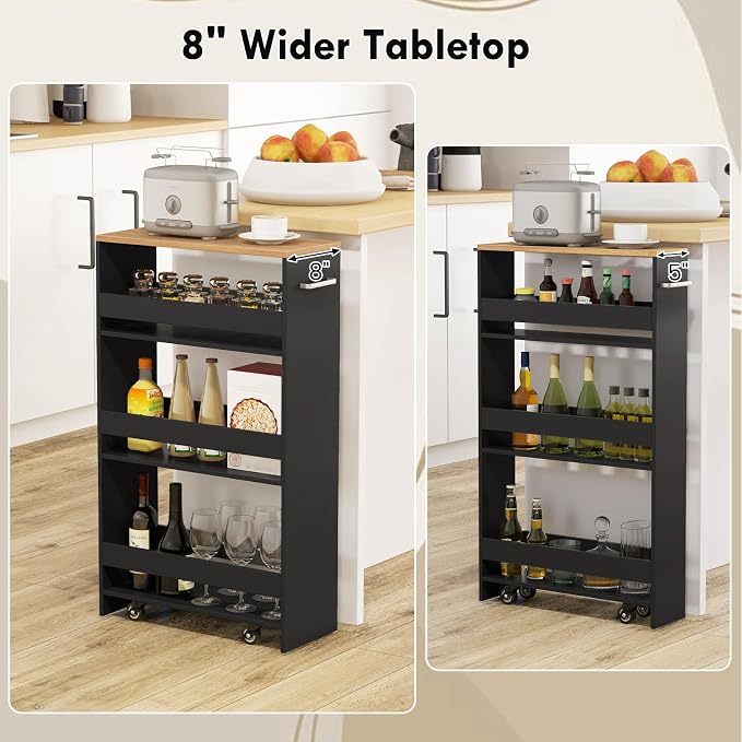 LOKO 4-Tier Rolling Storage Cart, 8 Inches Slim Kitchen Cart on Wheels - Image 8