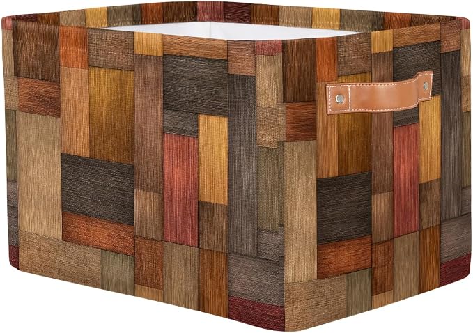 Pardick Wood Retro Basket Storage Bins Large Fabric Toys Storage Cube Box - Image 2