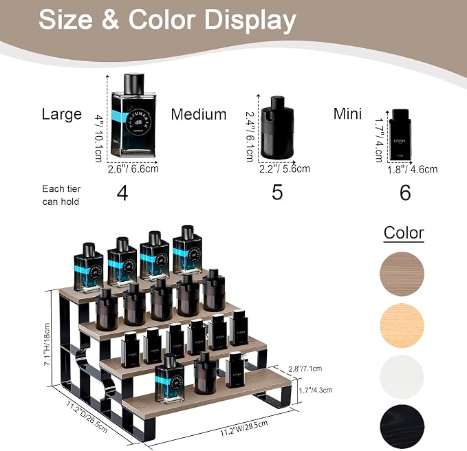 4 Tier Cologne Organizer for Men, Wooden Perfume Organizer Stand, Waterproof - Image 3