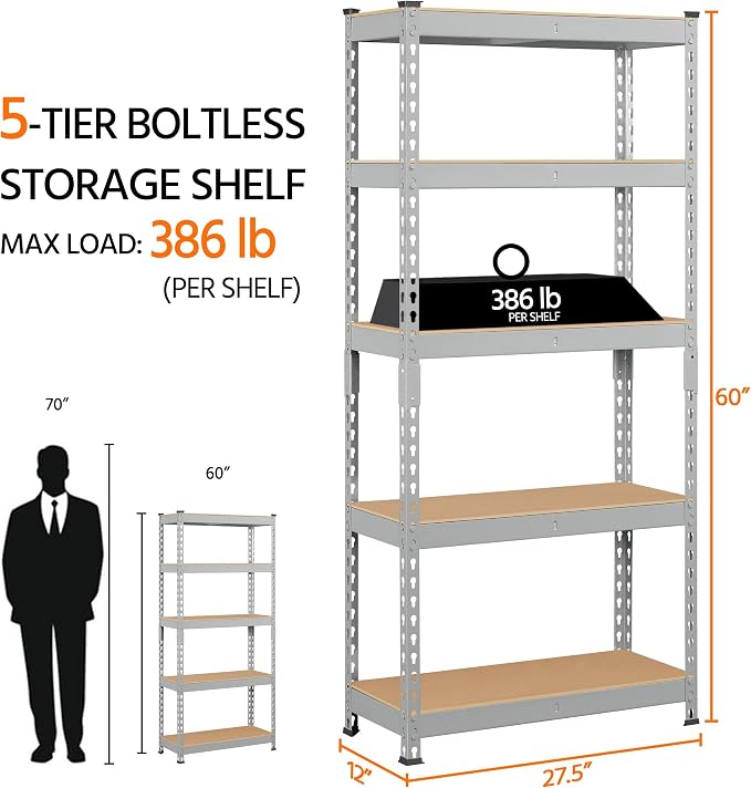 Topeakmart 2 PCS 5-Tier Utility Shelves, Metal Storage Shelves Garage Shelving - Image 3