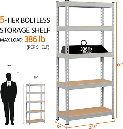 Topeakmart 5-Tier Utility Shelves, Metal Storage Shelves, Adjustable Shelving - Image 3