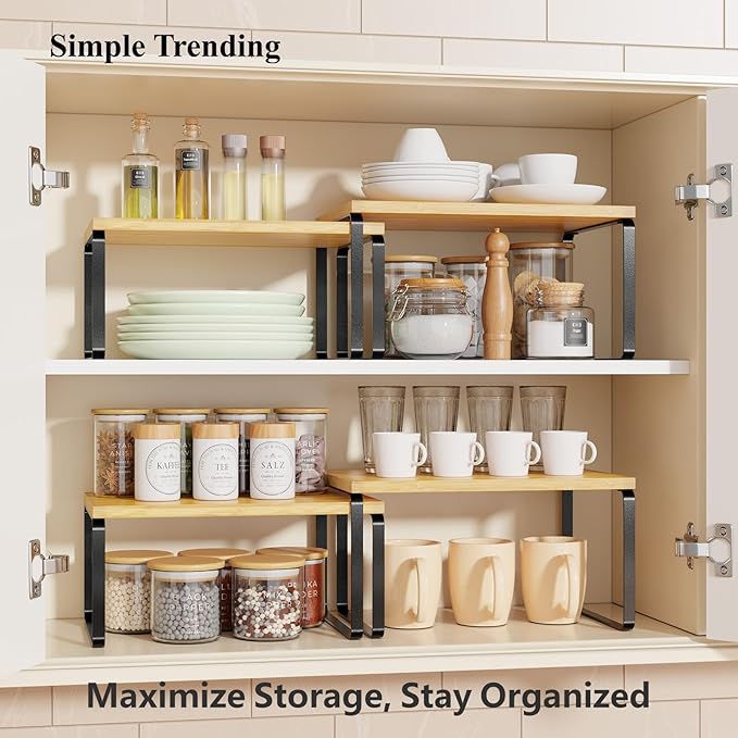 Simple Trending Bamboo Cabinet Organizer Shelf, Stackable Expandable Spice Rack - Image 4