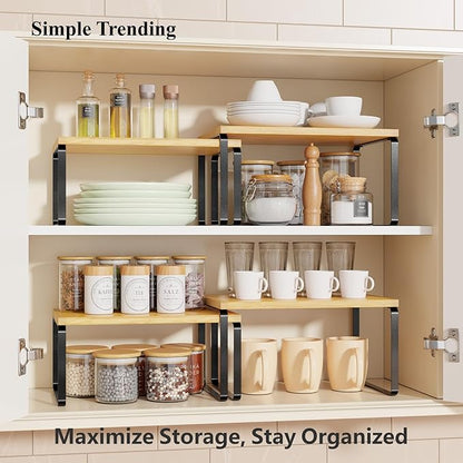 Simple Trending Bamboo Cabinet Organizer Shelf, Stackable Expandable Spice Rack - Image 4